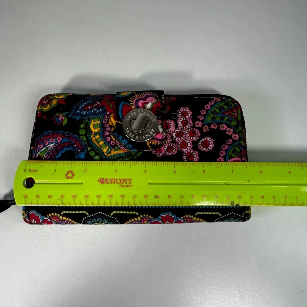 Vera Bradley Turnlock Wallet Provencal Paisley Quilted Cotton Black Multi Color - Picture 10 of 11